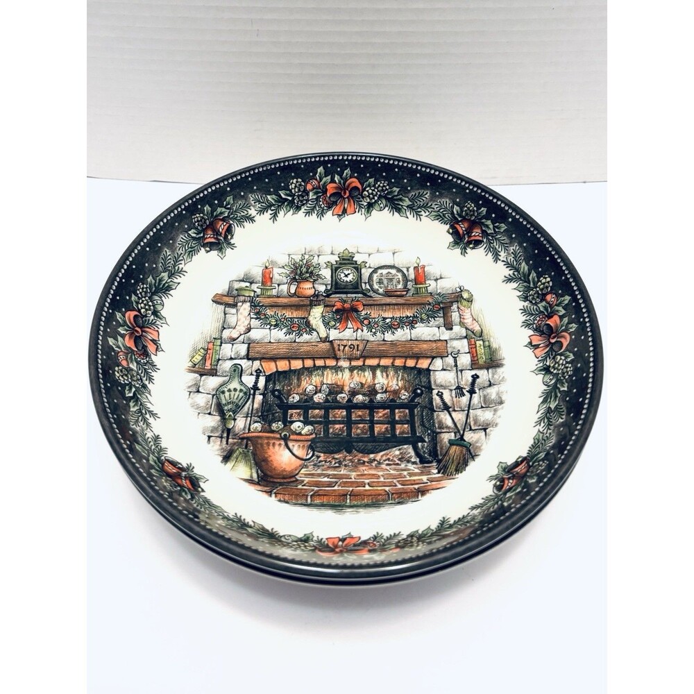 Royal Stafford Christmas Fireplace Soup Bowls New Holiday Country Pattern Qty 2